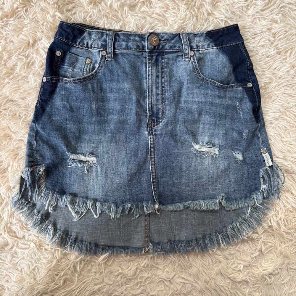 One Teaspoon 2020 Mini Denim Skirt Distressed Raw Hem Blue Women Size 28